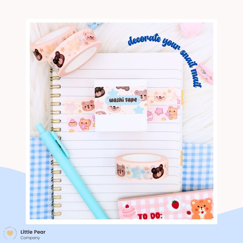 Blue Dreamy Bear Washi Tape, Adorable Kawaii Styled Washi Tape 10m