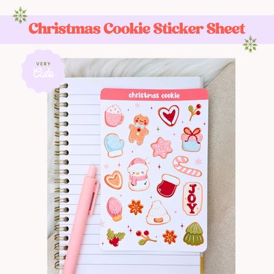 Christmas Cookie Sticker Sheet, Cute Holiday Stickers, Kawaii Themed Winter Sticker Sheet