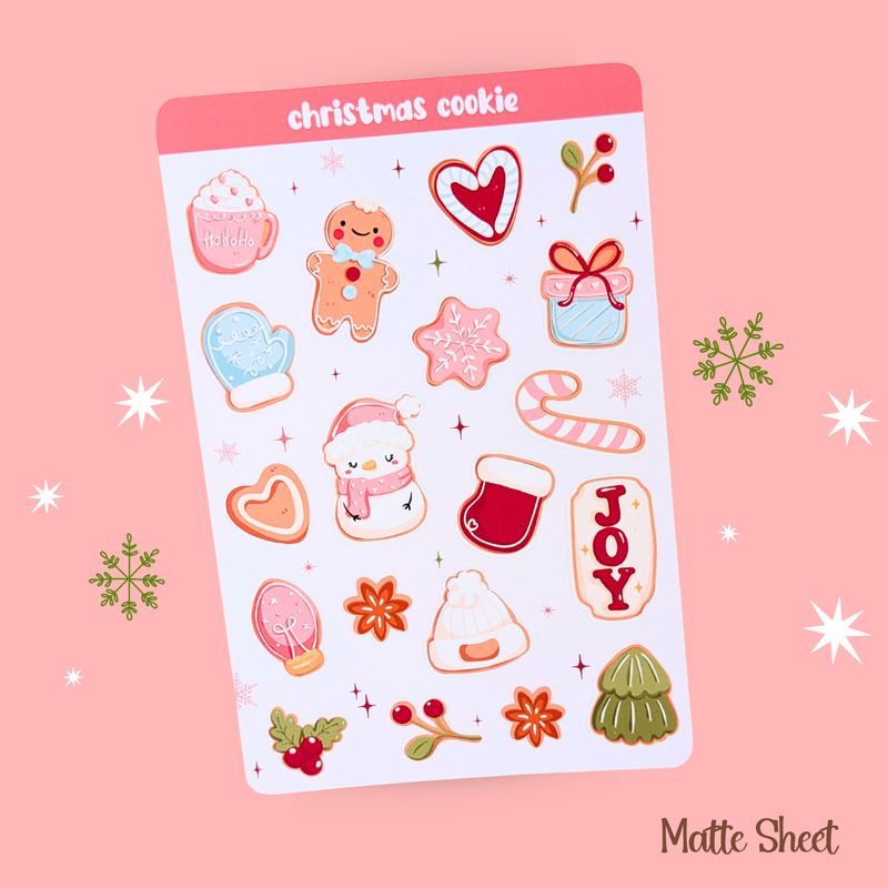 Christmas Cookie Sticker Sheet, Cute Holiday Stickers, Kawaii Themed Winter Sticker Sheet
