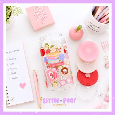 Teacher Glass Can Cup with Acrylic Lid and Straw, Cute Teacher Cup Gift