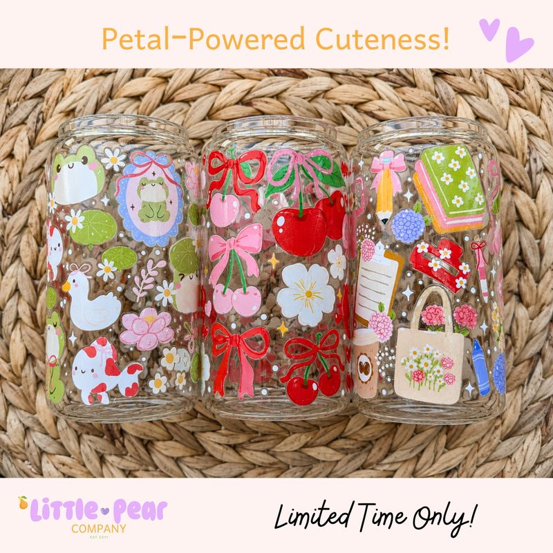 Cherry and Bows Glass Can Cup, Coquette Glass Cup with Lid and Straw