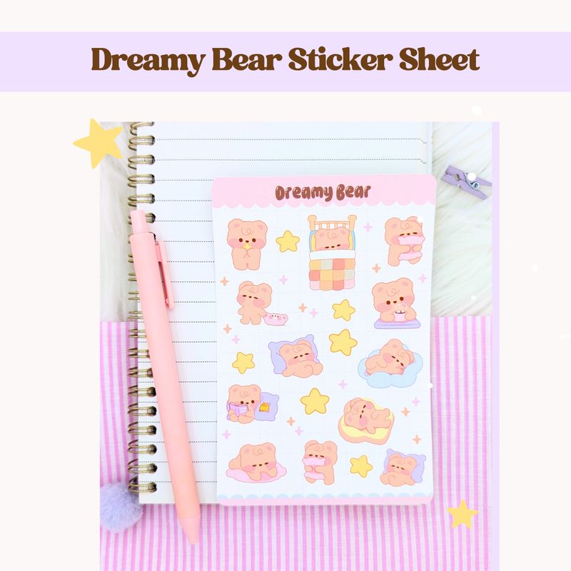 Teddy Bear Sticker Sheet, Kawaii Bear Stickers, Cute Animal Sticker Sheet