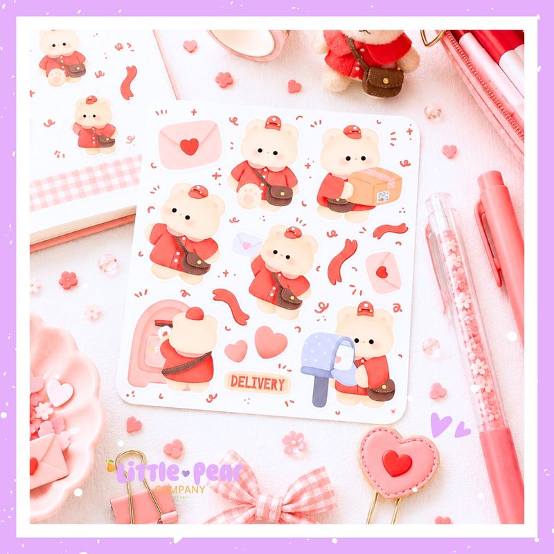 Cute Bear Sticker Sheet, Teddy Bear Stickers, Kawaii Stationery, 4x4 Animal Sticker Sheet