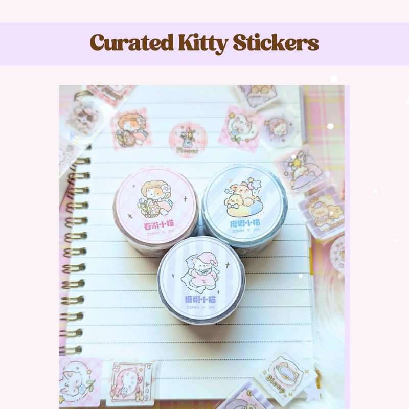 Kitty Glitter Stickers - Cat Glitter Sticker Roll - Kawaii Cat Stickers - Kawaii Stationery