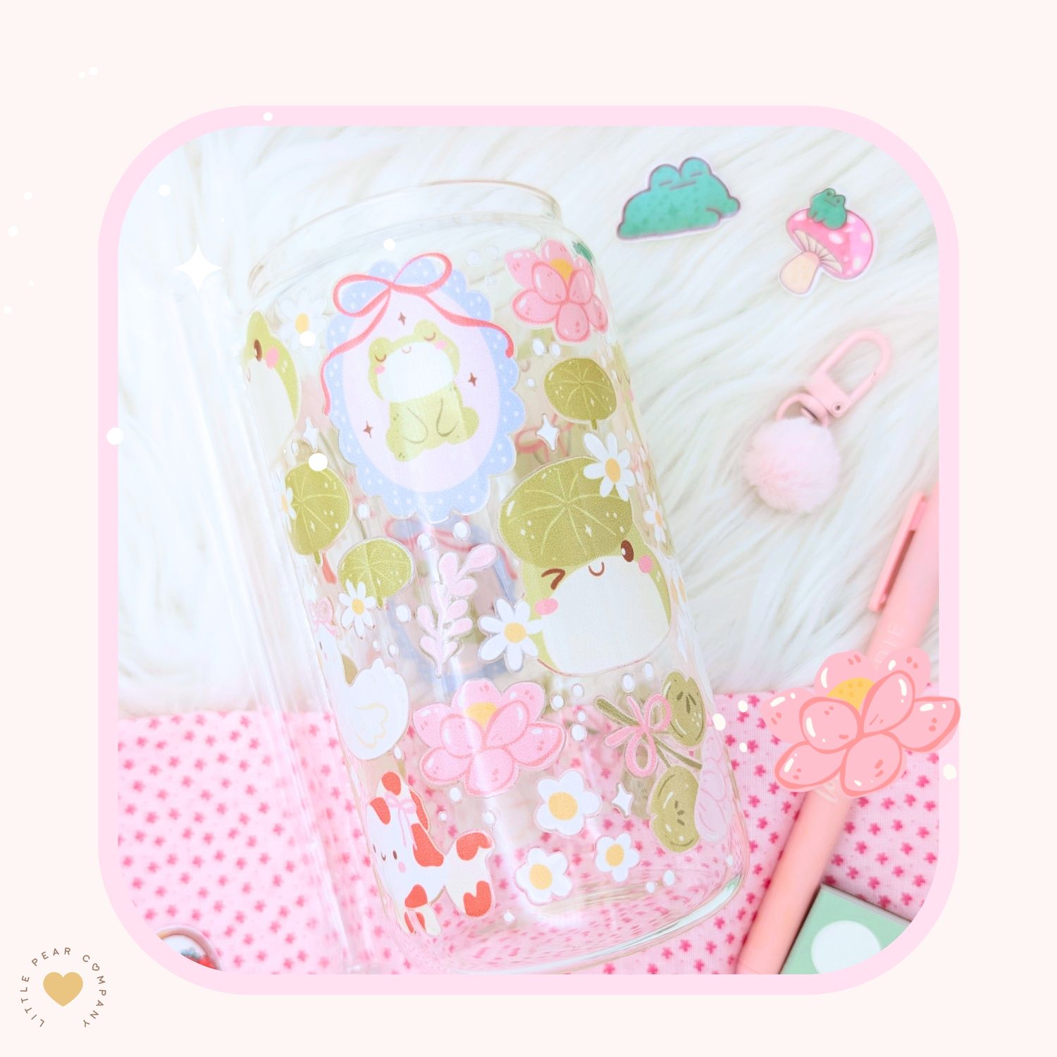 Cute Frog Cup - Frog Glass Tumbler with Acrylic Lid + Straw - Glass Can Cup