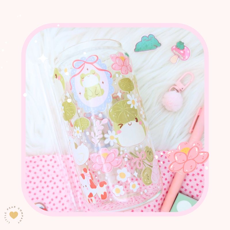 Cute Frog Cup - Frog Glass Tumbler with Acrylic Lid + Straw - Glass Can Cup