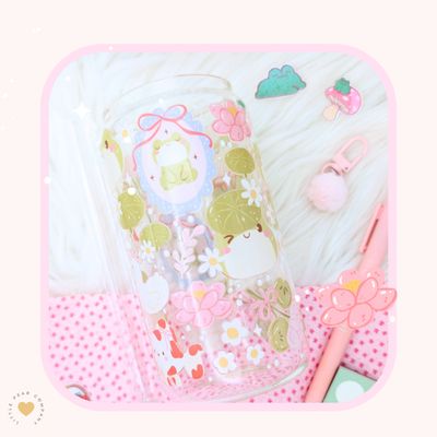 Cute Frog Cup - Frog Glass Tumbler with Acrylic Lid + Straw - Glass Can Cup