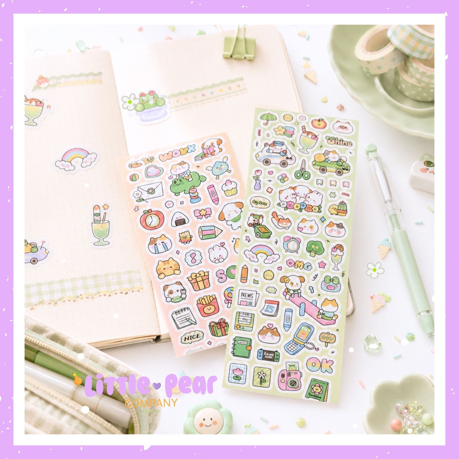 Mini Glitter Stickers - Kawaii Stationery - Mini Journal Decorating Stickers - Kawaii Sticker Sheet