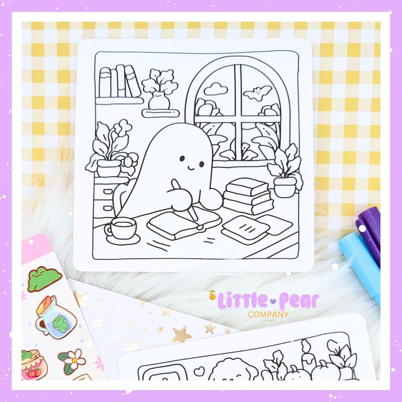 Halloween Coloring Cards, Ghost Coloring Card, Cozy Fall/Autumn Coloring, Relaxing Activity Set
