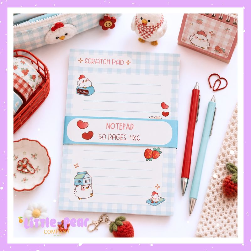 Chicken Notepad - 4x6 Kawaii Rooster Memo Pad - 4x6 Tear Away Pad