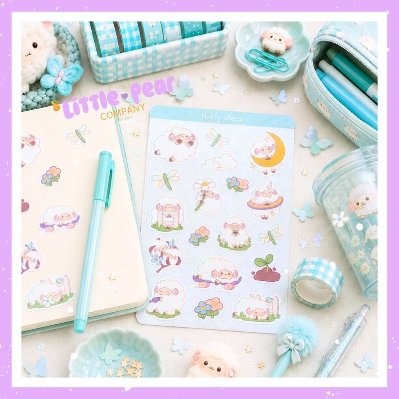 Sheep Sticker Sheet - Fluffy Sheep Stickers - Kawaii Styled Sheep Stationery