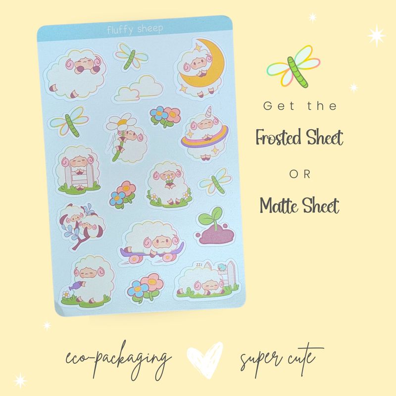 Sheep Sticker Sheet - Fluffy Sheep Stickers - Kawaii Styled Sheep Stationery