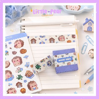 Hedgehog Washi Tape - Kawaii Masking Tape - Cozy Cottage-Core Washi
