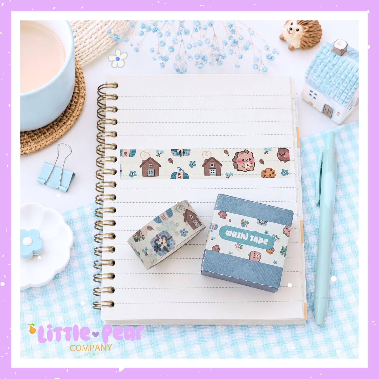 Hedgehog Washi Tape - Kawaii Masking Tape - Cozy Cottage-Core Washi Hedgehog Washi Tape - Kawaii Masking Tape - Cozy Cottage-Core Washi