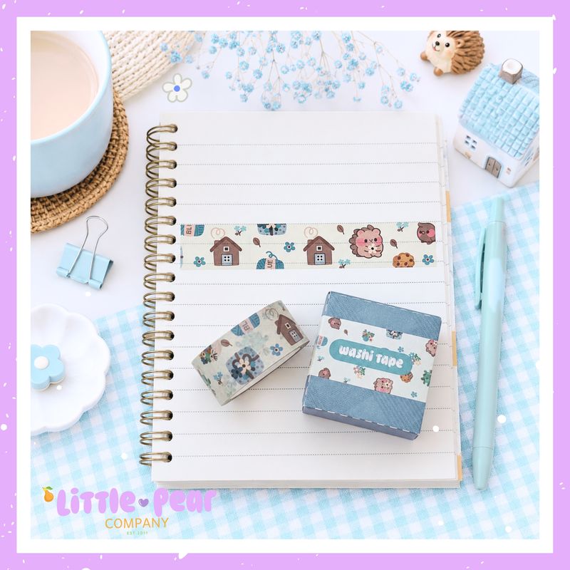 Hedgehog Washi Tape - Kawaii Masking Tape - Cozy Cottage-Core Washi