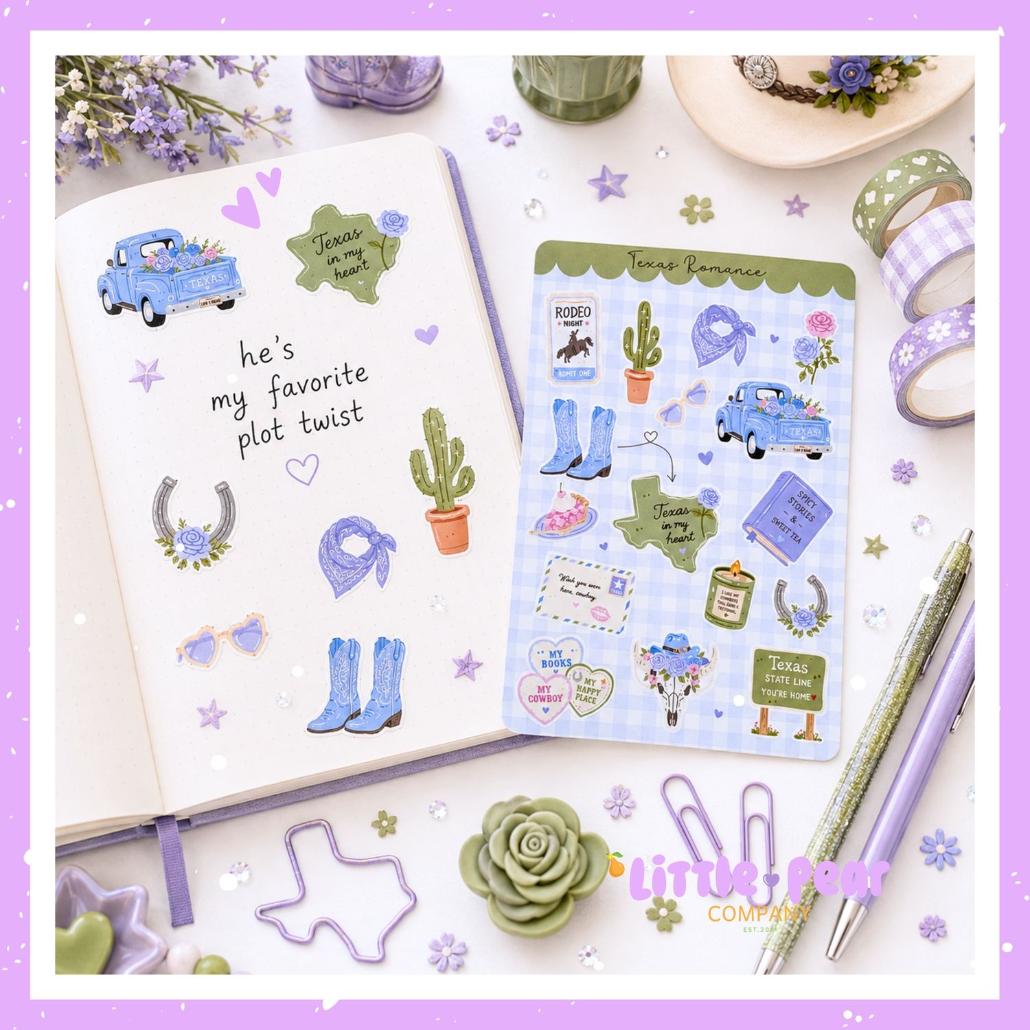 Texas Romance Sticker Sheet - Bookish Girl Stickers - Texas Book Lover Sticker Sheet