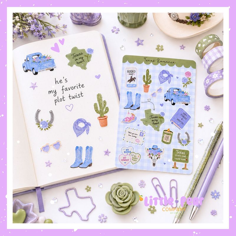 Texas Romance Sticker Sheet - Bookish Girl Stickers - Texas Book Lover Sticker Sheet