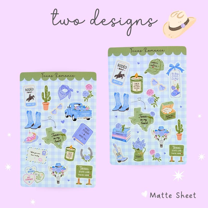 Texas Romance Sticker Sheet - Bookish Girl Stickers - Texas Book Lover Sticker Sheet