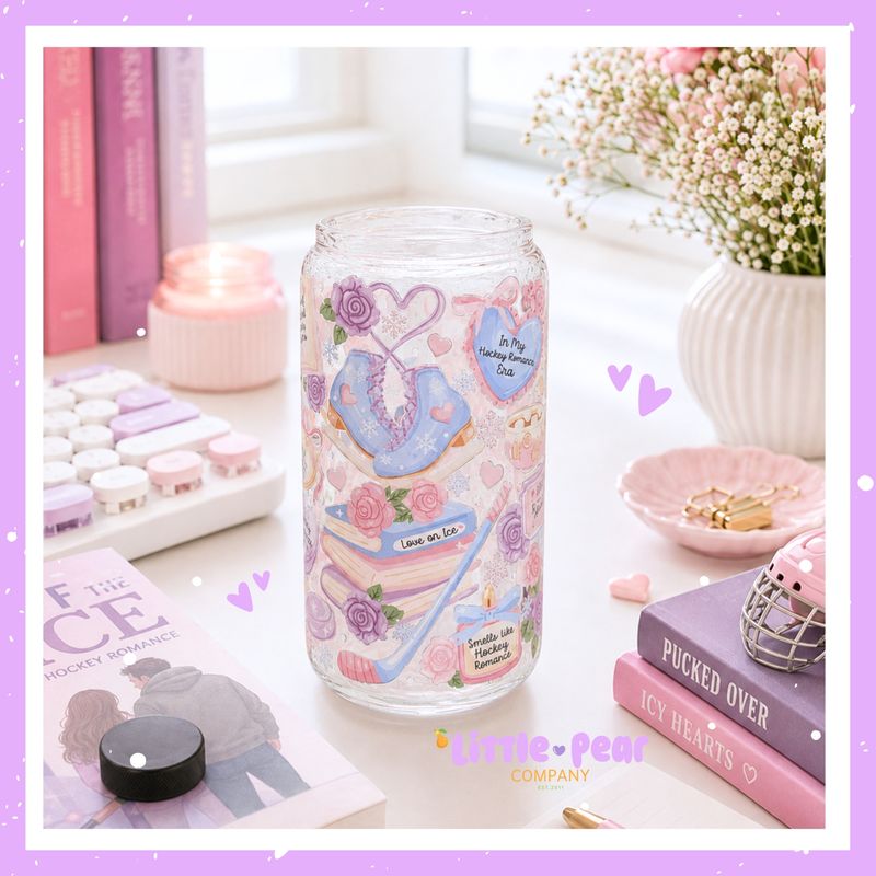 Hockey Romance Glass Can Cup - Pastel Bookish Girlie Cup - Hockey Book Lover Cup