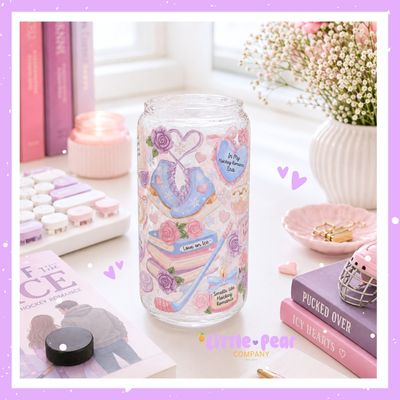Hockey Romance Glass Can Cup - Pastel Bookish Girlie Cup - Hockey Book Lover Cup