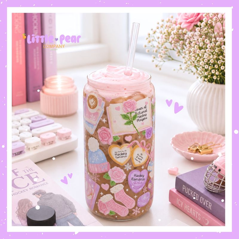 Hockey Romance Glass Can Cup - Pastel Bookish Girlie Cup - Hockey Book Lover Cup