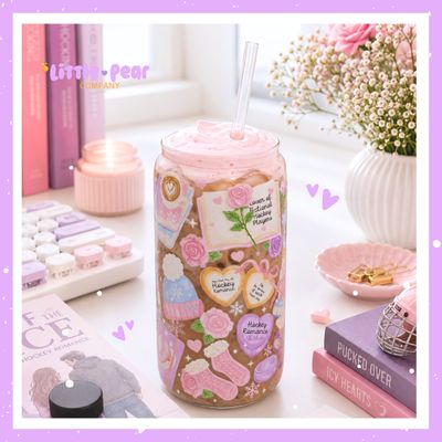 Hockey Romance Glass Can Cup - Pastel Bookish Girlie Cup - Hockey Book Lover Cup