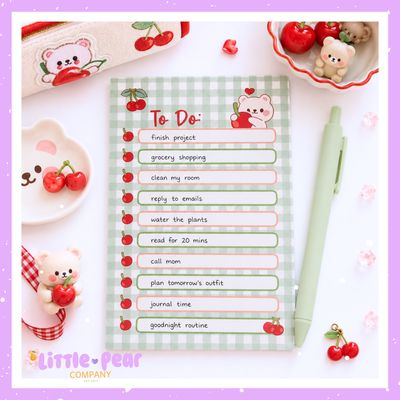 Polar Bear Notepad - Cherry Bear 4x6 Memo Pad - Teddy Bear To-Do List - Kawaii Stationery
