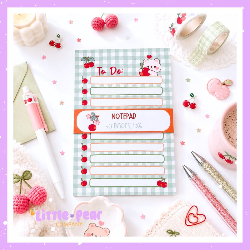 Polar Bear Notepad - Cherry Bear 4x6 Memo Pad - Teddy Bear To-Do List - Kawaii Stationery