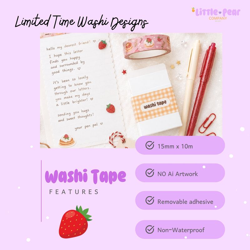 Pancake Washi Tape Set - Kawaii Washi Tape - Decorative Masking Tape for Happy Snail Mail + Journaling