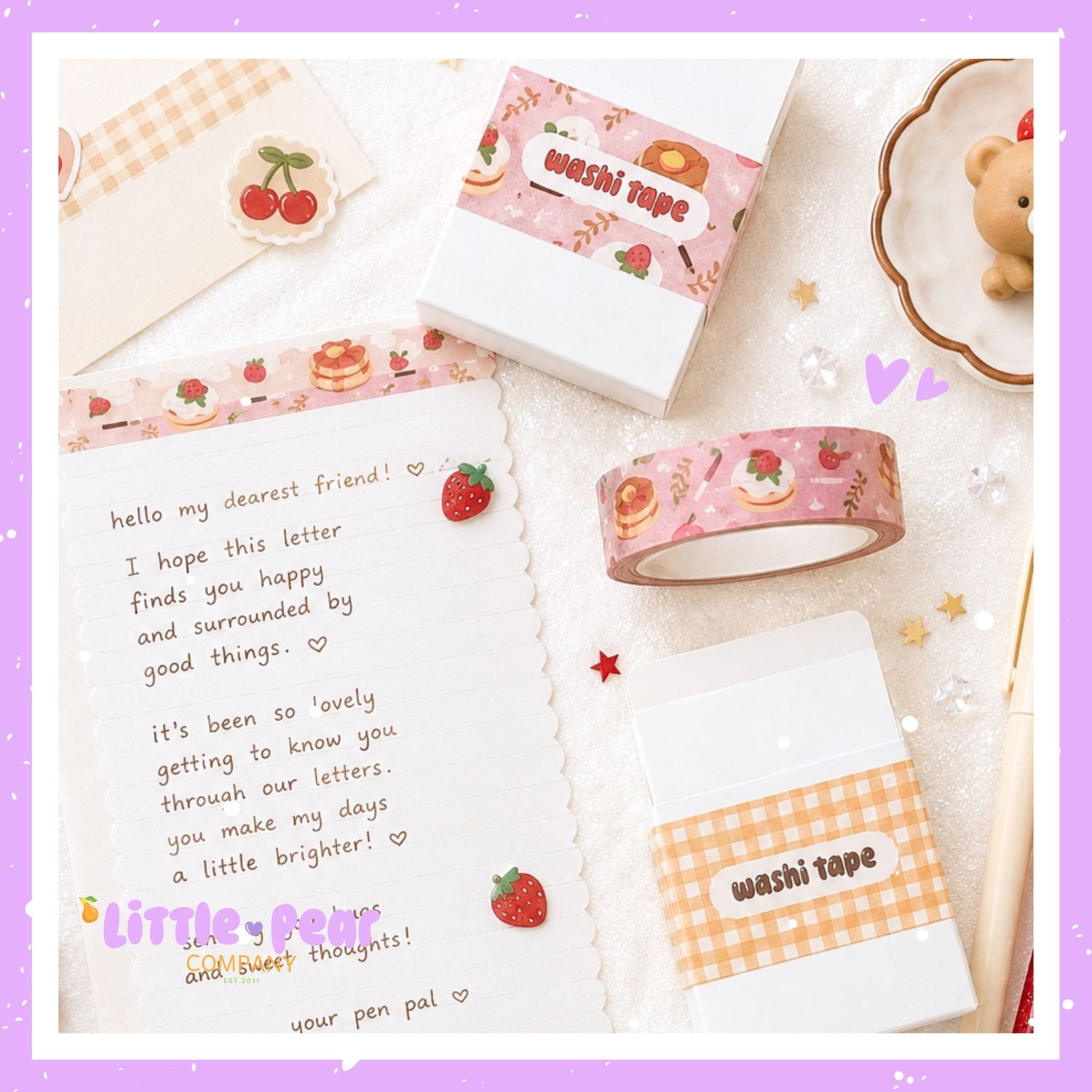 Pancake Washi Tape Set - Kawaii Washi Tape - Decorative Masking Tape for Happy Snail Mail + Journaling