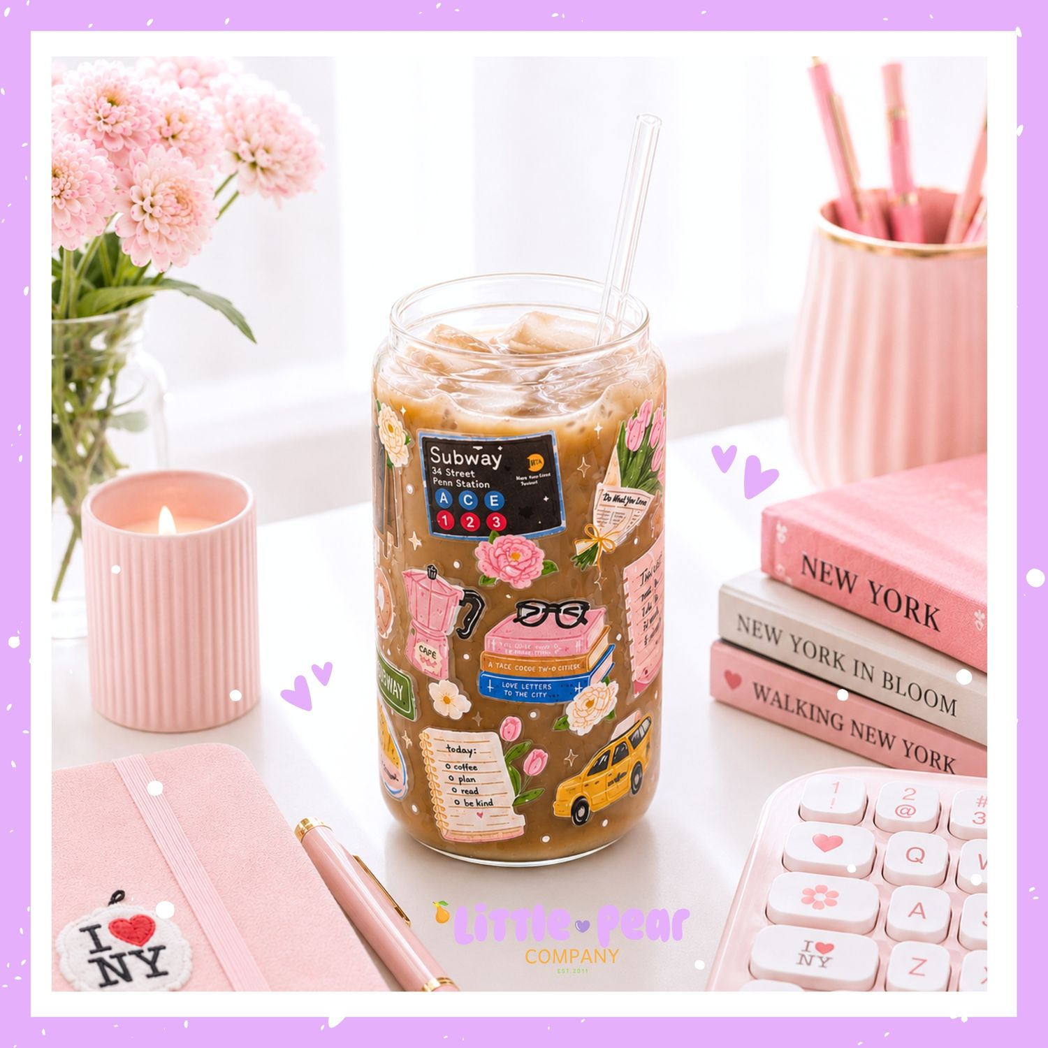New York Glass Can Cup - NY Bookish Girlie Tumbler - Cute Glass Cup