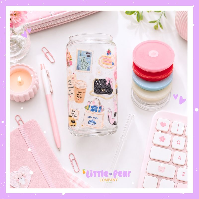 New York Glass Can Cup - NY Bookish Girlie Tumbler - Cute Glass Cup