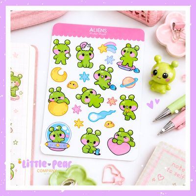Kawaii Space Alien Sticker Sheet - Cute Cosmic Space Stickers for the Stationery Lover👽