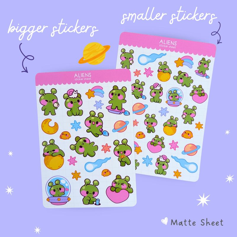 Kawaii Space Alien Sticker Sheet - Cute Cosmic Space Stickers for the Stationery Lover👽
