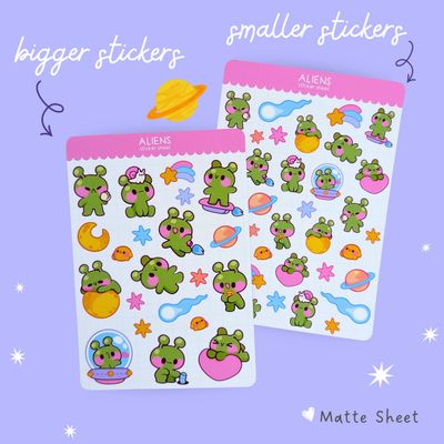 Kawaii Space Alien Sticker Sheet - Cute Cosmic Space Stickers for the Stationery Lover👽