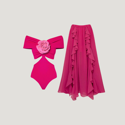 Offshoulder one-piece swimsuite in fuschia