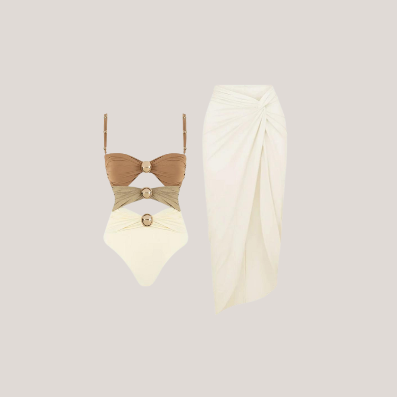 Tricolor One Piece Swimsuit in neutrals