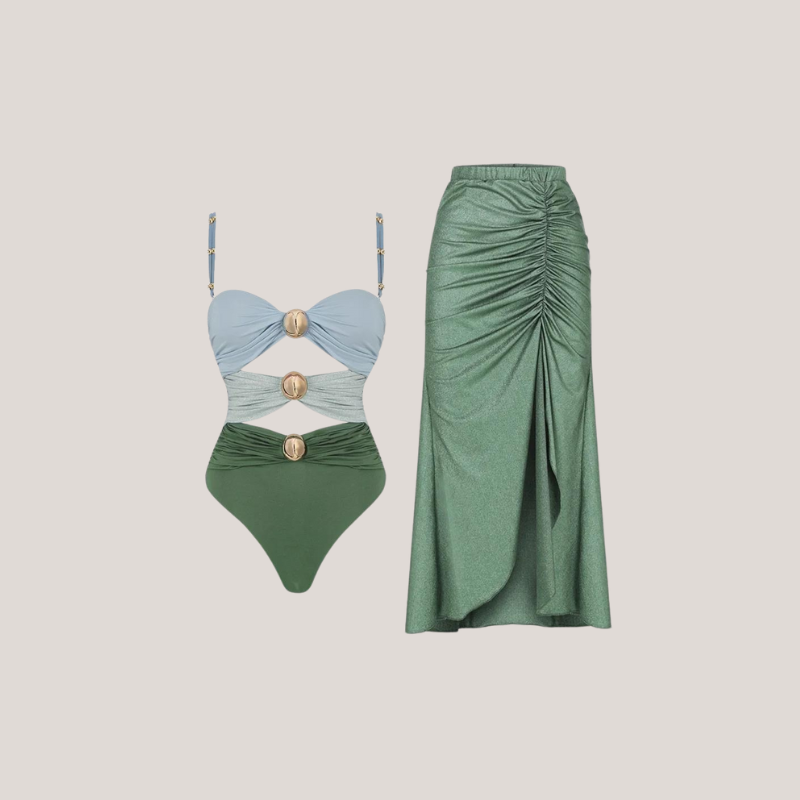 Tricolor One Piece Swimsuit in Blue Forest