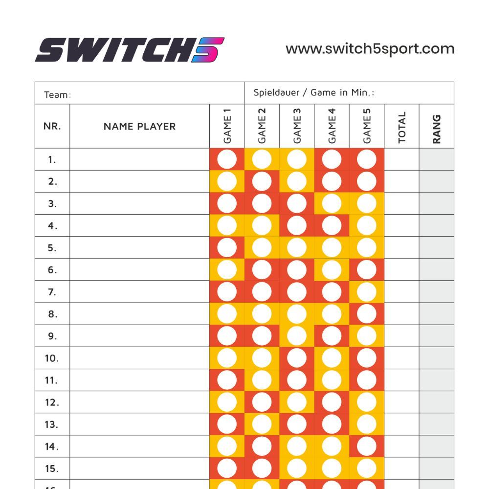 HANDOUT SWITCH5 SPIELPLAN in den Farben Orange &amp; Yellow