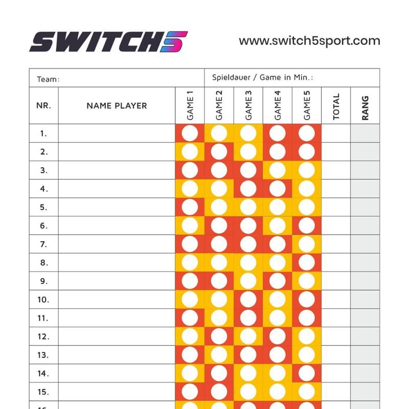 HANDOUT SWITCH5 SPIELPLAN in den Farben Orange &amp; Yellow