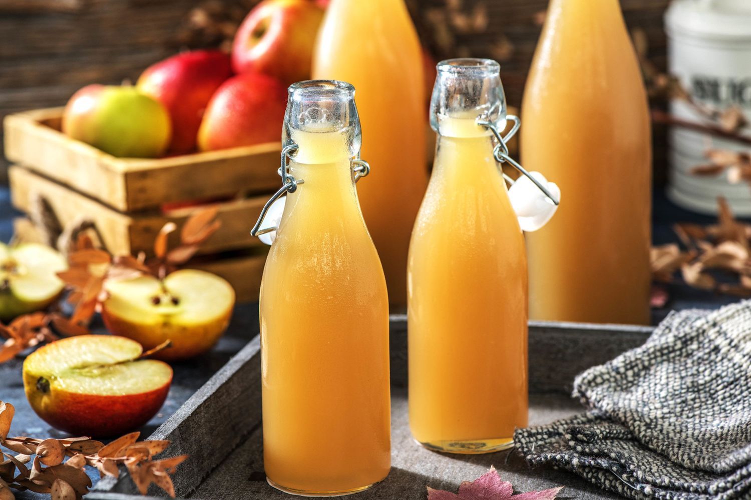 Organic apple juice made from fresh Royal Delicious apples, cold pressed and raw