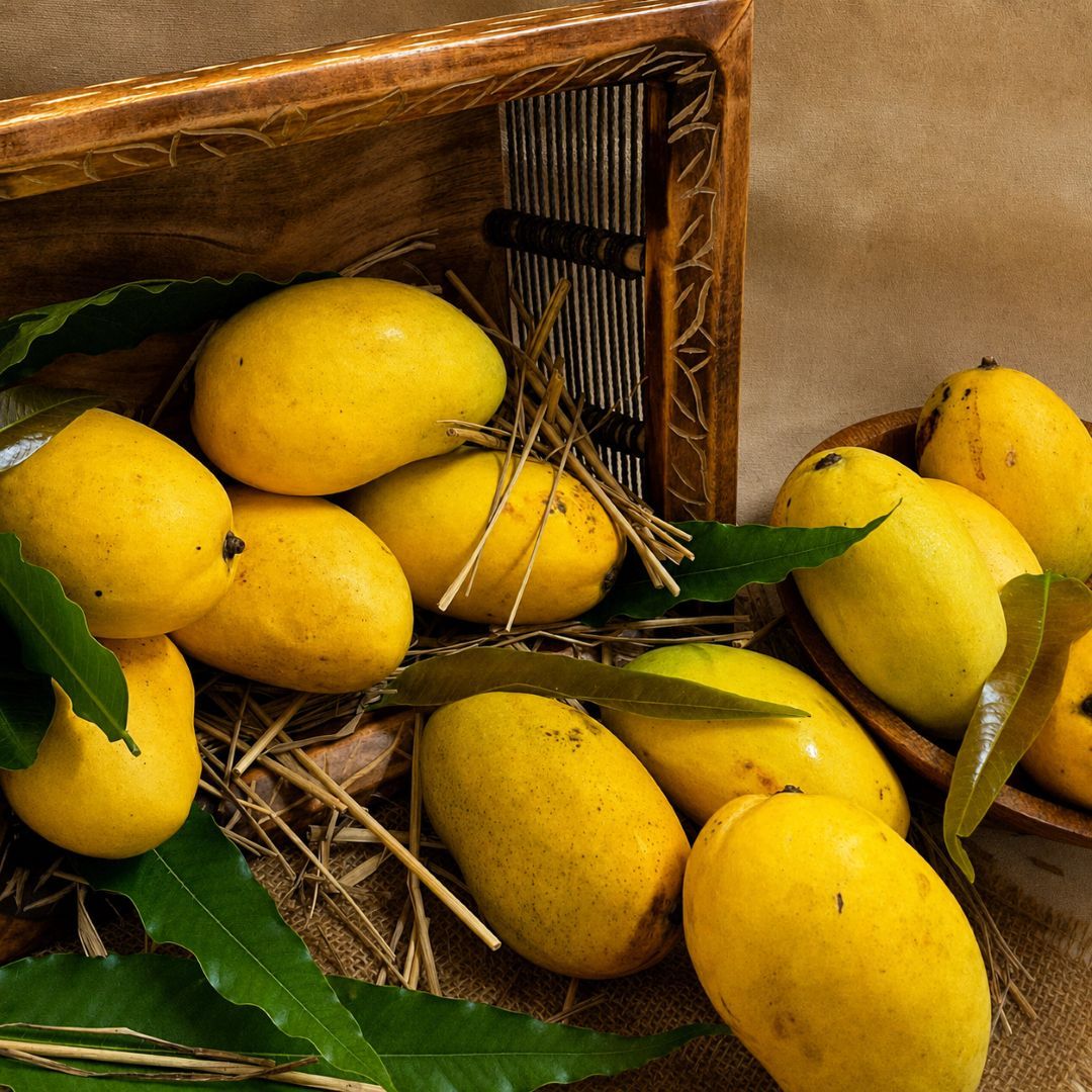 Organic Premium Chaunsa Mangoes with golden-yellow skin, naturally sweet, juicy and rich in vitamin C.