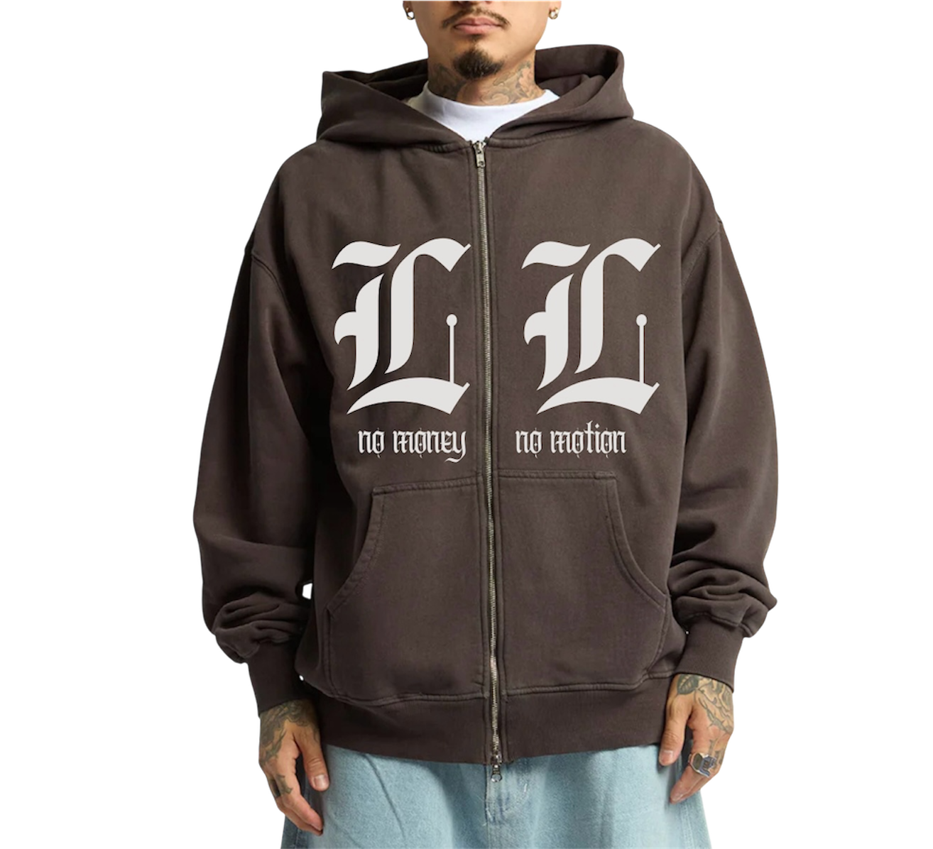 Vintage Letter Double Zip Hoodie
