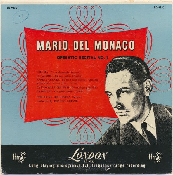 Mario del Monaco – Operatic Recital No. 2 (G, 1954, 10" LP, London Records – LD-9132)