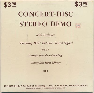 Various – Concert-Disc Stereo Demo With Exclusive "Bouncing Ball" Balance Control Signal (G+, 1958, LP, Concert-Disc – CSD.2)