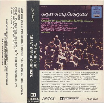 Various - Great Opera Choruses (CAS, 1973, London – SP A5 4049)