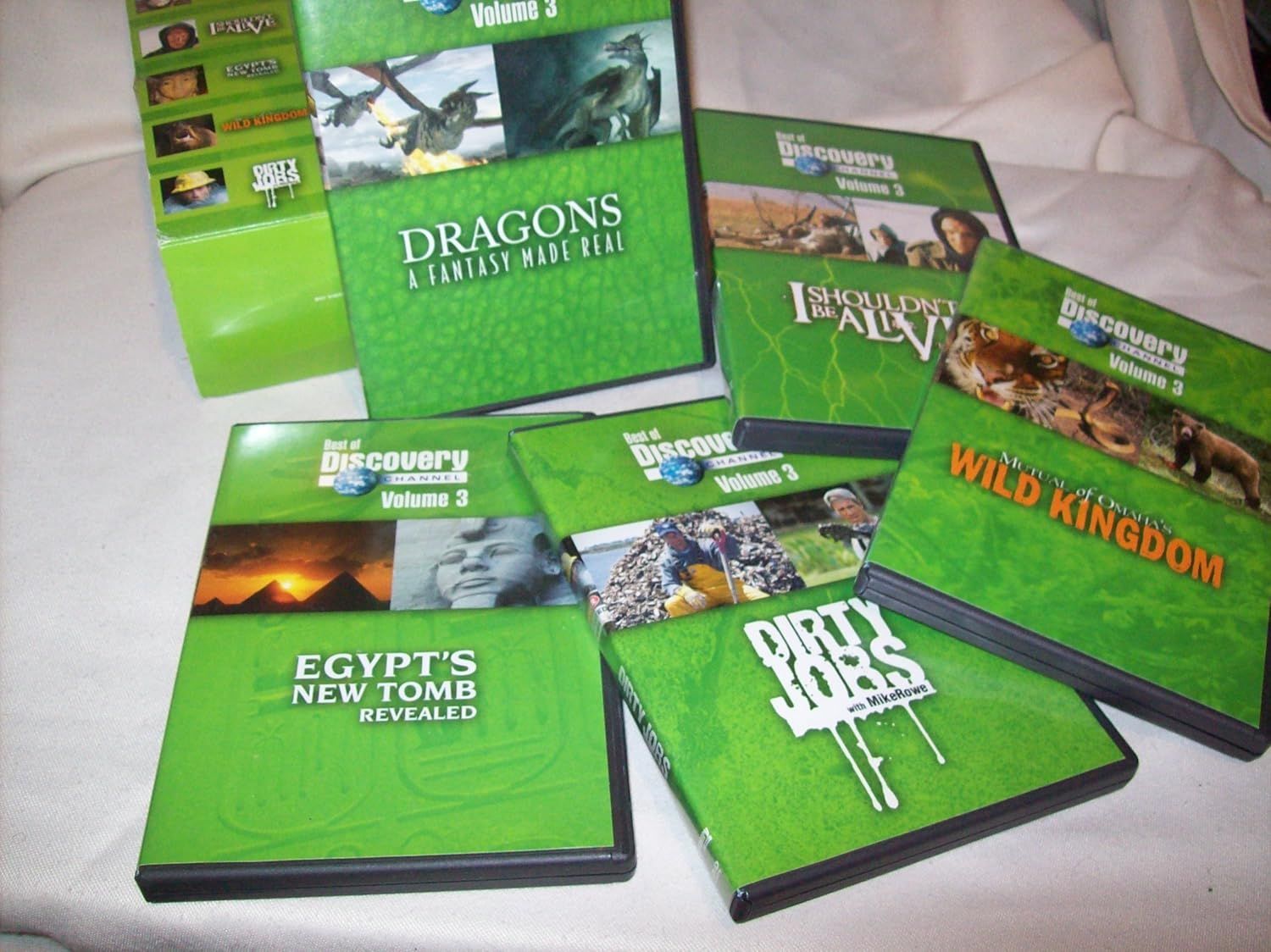 Best of Discovery Channel Volume 3 (5xDVD set) (2006) Dragons; a Fantasy Made Real / I Shouldn&#39;t Be Alive / Egyptians New Tomb Revealed / Mutual of Omaha&#39;s Wild Kingdom / Dirty Jobs