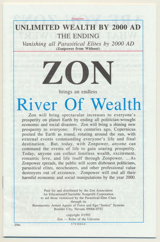 Zon Association (290) Zon Brings An Endless River Of Wealth (1992 religious pamphlet) EB25