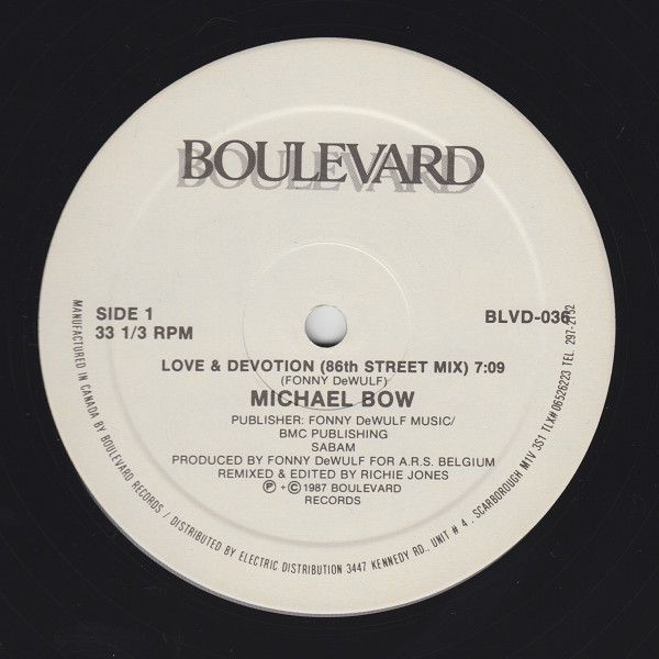 Michael Bow – Love &amp; Devotion (VG+, 1987, Vinyl, 12", 33 ⅓ RPM, Boulevard Records – BLVD-036)
