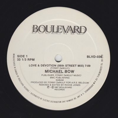 Michael Bow – Love &amp; Devotion (VG+, 1987, Vinyl, 12", 33 ⅓ RPM, Boulevard Records – BLVD-036)